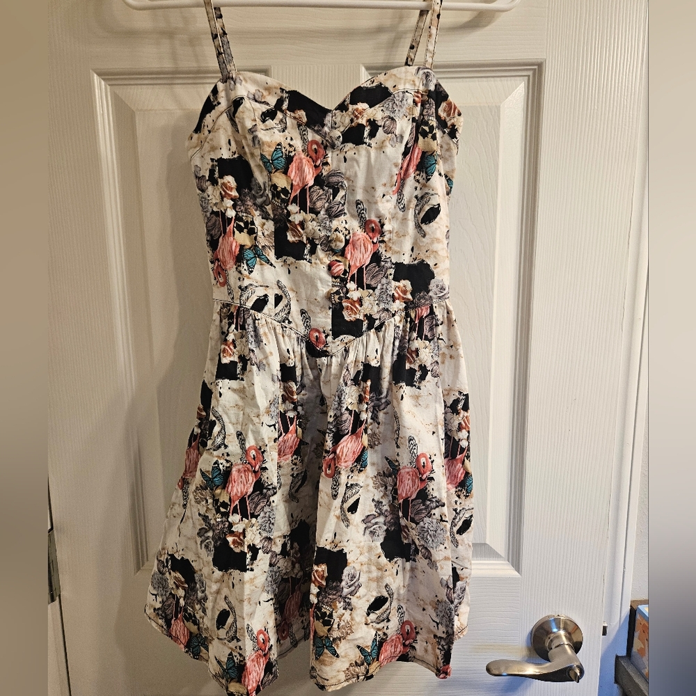 Hell Bunny Sun Dress Rockabilly Flamigo Skull Y2K SM